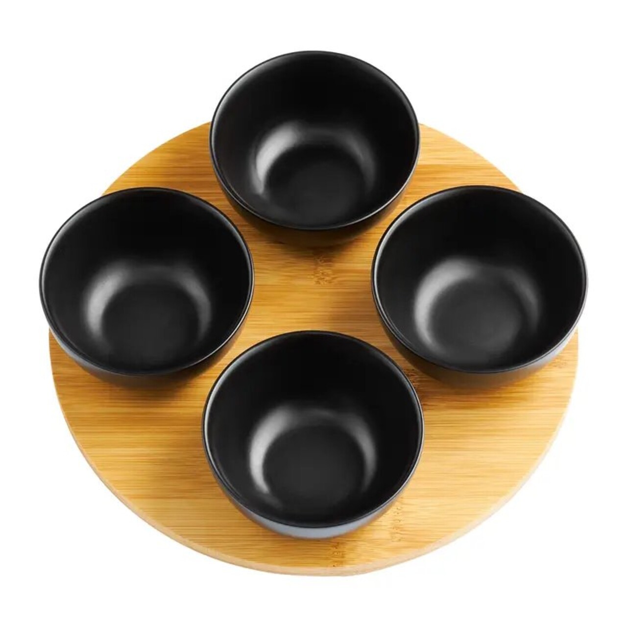 Set boluri rotunde 5 piese Natural, Ambition, 25 cm, bambus/portelan, negru - imagine 3
